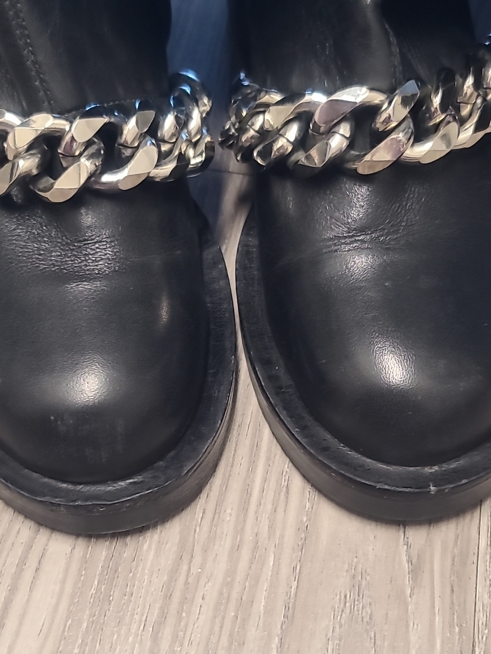 Givenchy Black Leather Chain & Zipper Knee High Riding Boots Women EU 37 US 6 - Picture 13 of 13